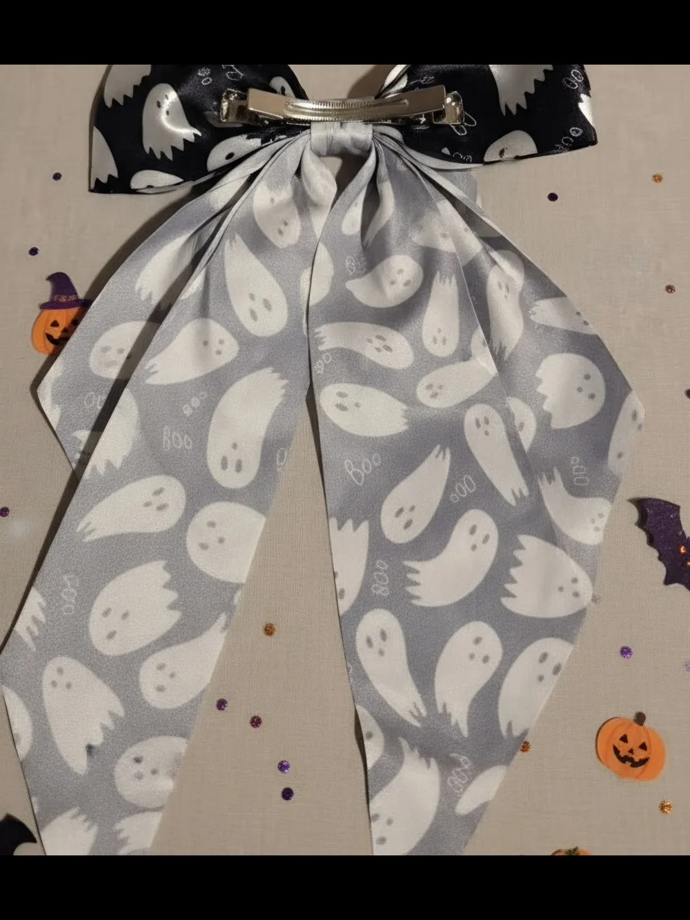 Black & White Ghost Print Hair Bow Scarf